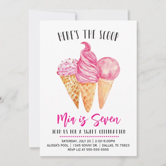 Hier is de Scoop Pink Ice Cream Birthday Kaart (Voorkant)