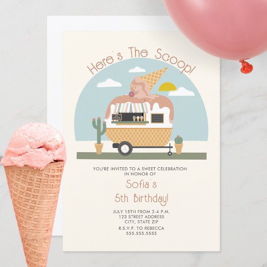 Hier is de Scoop Pink Ice Cream Birthday Kaart