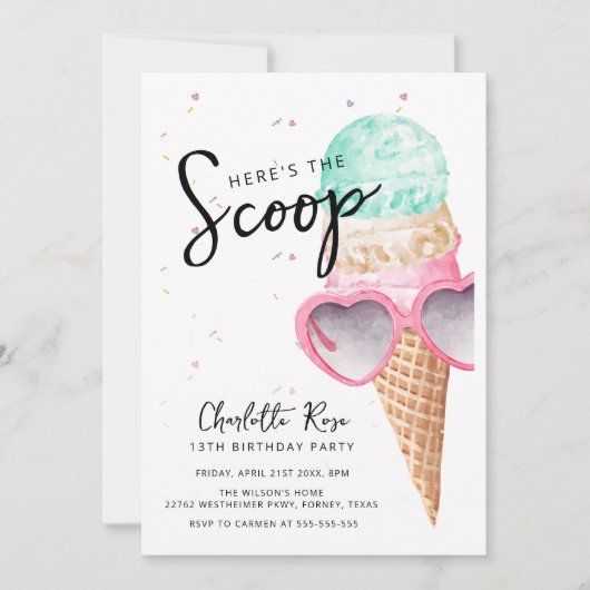 Hier is de Scoop Pink Ice Cream Birthday Kaart (Voorkant)