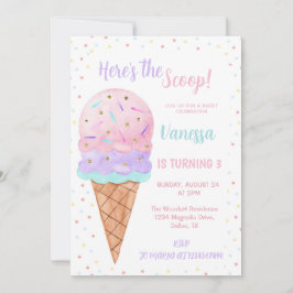 Hier is de Scoop Pink Ice Cream Girl Verjaardag Kaart