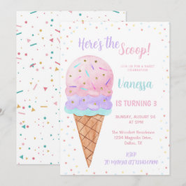 Hier is de Scoop Pink Ice Cream Girl Verjaardag Kaart
