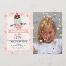 Hier is de Scoop Pink Ice Cream Photo Birthday Kaart