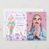 Hier is de Scoop Pink Ice Cream Verjaardagsfoto Kaart (Voorkant)