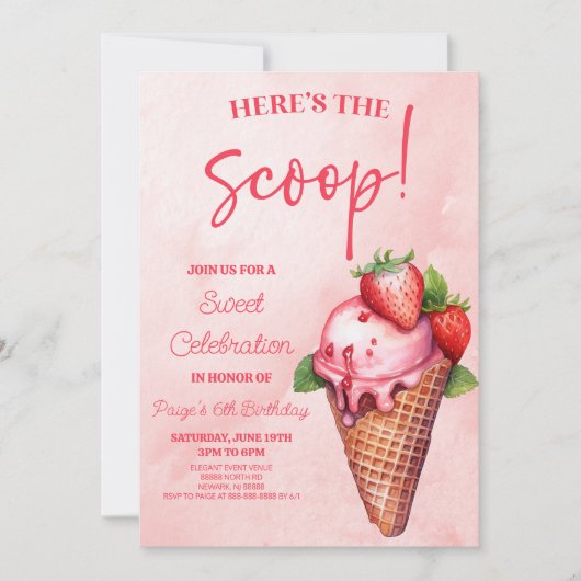 Hier is de scoop! Roze Ijsje Verjaardagsfeest Kaart (Voorkant)