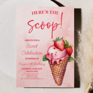 Hier is de scoop! Roze Ijsje Verjaardagsfeest Kaart