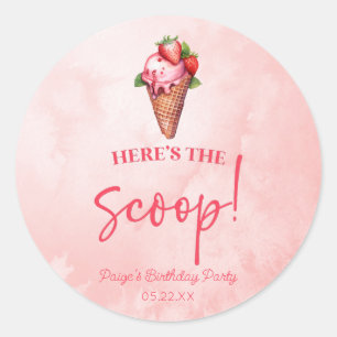 Hier is de Scoop Roze Rood IJs Verjaardagsfeestje Ronde Sticker