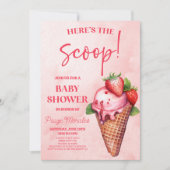 Hier is de scoop! Strawberry Ice Cream Baby shower Kaart (Voorkant)