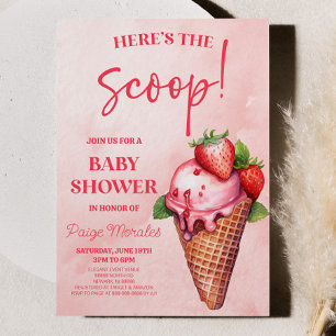 Hier is de scoop! Strawberry Ice Cream Baby shower Kaart