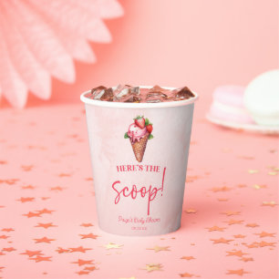 Hier is de scoop! Strawberry Ice Cream Baby shower Papieren Bekers