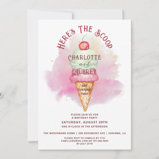 Hier is de Scoop Twins die twee verjaardagsfeestje Kaart (Voorkant)