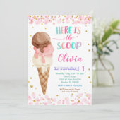 Hier is de Scoops Cone Ice Cream Birthday Party Kaart (Staand voorkant)