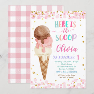 Hier is de Scoops Cone Ice Cream Birthday Party Kaart