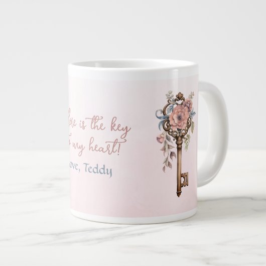 Hier is de sleutel tot mijn roze hart grote koffiekop (Voorkant rechts)