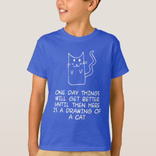 Hier is de tekening van een kat t-shirt