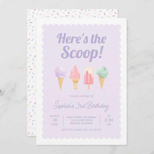Hier is de uitnodiging van de Scoop Ice Cream op z (Voorkant / Achterkant)