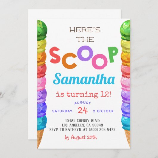 Hier is de uitnodiging van de Scoop Ice Cream op z (Voorkant / Achterkant)
