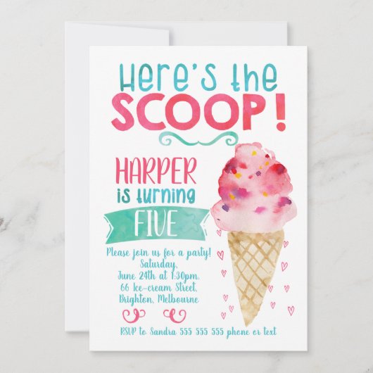 Hier is de uitnodiging van de Scoop Ice Cream op z (Voorkant)