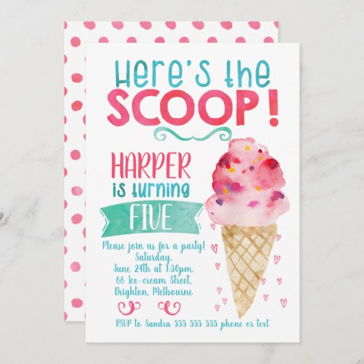 Hier is de uitnodiging van de Scoop Ice Cream op z (Voorkant / Achterkant)
