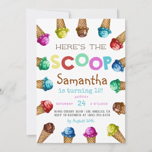 Hier is de uitnodiging van de Scoop Ice Cream op z (Voorkant)