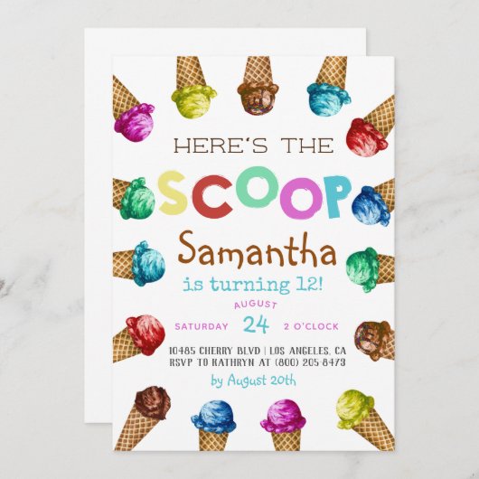 Hier is de uitnodiging van de Scoop Ice Cream op z (Voorkant / Achterkant)