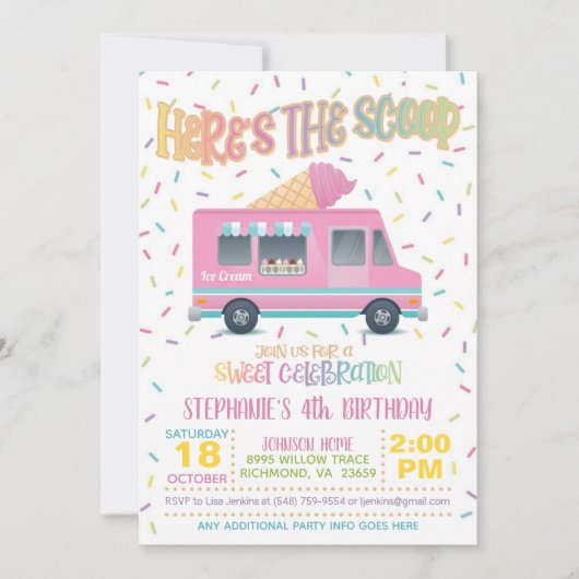 Hier is de uitnodiging van de Scoop Ice Cream op z (Voorkant)