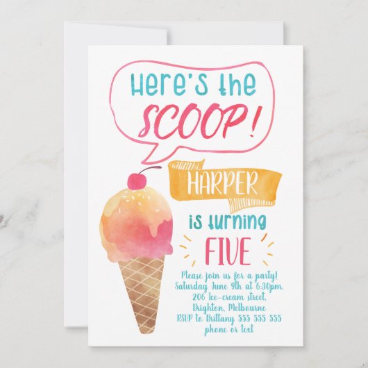 Hier is de uitnodiging van de Scoop Ice-Cream op z (Voorkant)