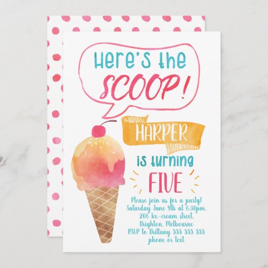Hier is de uitnodiging van de Scoop Ice-Cream op z (Voorkant / Achterkant)