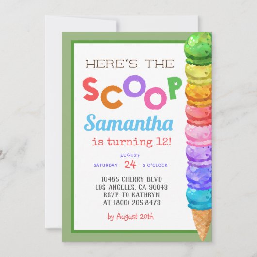 Hier is de uitnodiging van de Scoop Ice Cream op z (Voorkant)