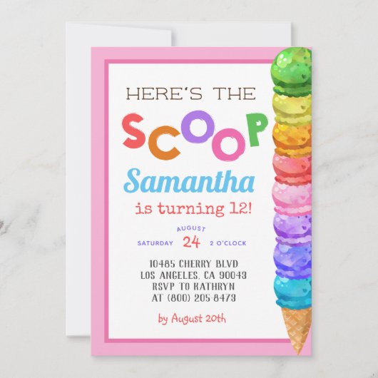 Hier is de uitnodiging van de Scoop Ice Cream op z (Voorkant)
