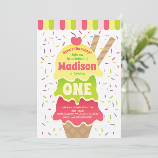 Hier is de uitnodiging van de Scoop Ice Cream op z (Staand voorkant)
