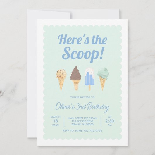 Hier is de uitnodiging van de Scoop Ice Cream op z (Voorkant)