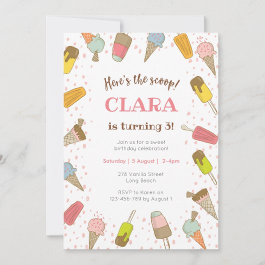 Hier is de uitnodiging voor de verjaardag van Ice (Voorkant)