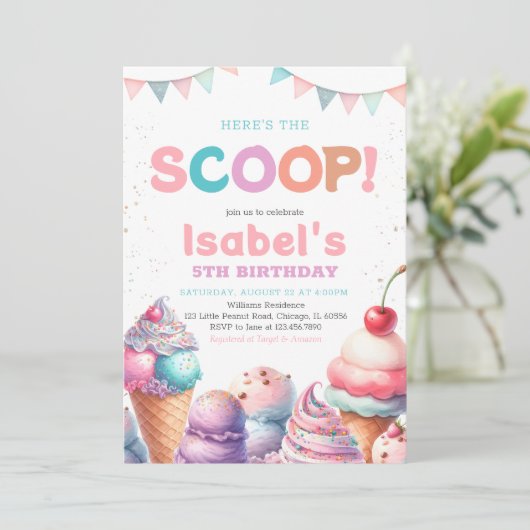 Hier is de verjaardag van het Scoop Ice Cream Kaart (Staand voorkant)