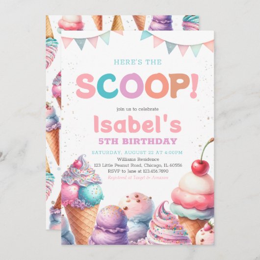 Hier is de verjaardag van het Scoop Ice Cream Kaart (Voorkant / Achterkant)