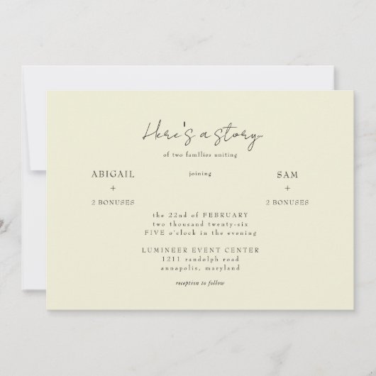 Hier is een Story Yellow bruiloft uitnodiging (Voorkant)