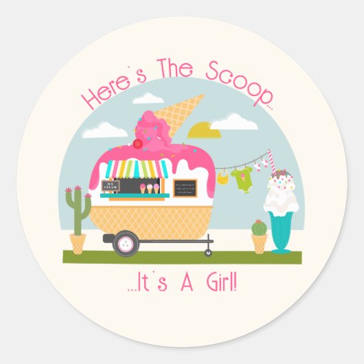 Hier is het Baby shower van de Scoop Ice Cream Cam Ronde Sticker (Voorkant)