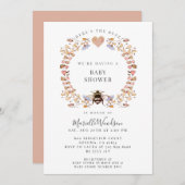 Hier is het Buzz Floral Heart Bee Baby shower Kaart (Voorkant / Achterkant)