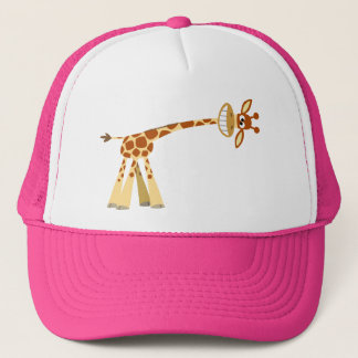 Hier is het cartoon giraf Pet. Trucker Pet