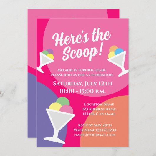 Hier is het ijsfeestje van het scoop kind kaart (Voorkant / Achterkant)