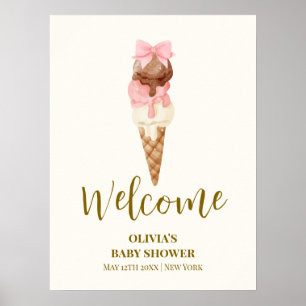 Hier is het Scoop Bow Ice Cream Baby shower Welkom Poster