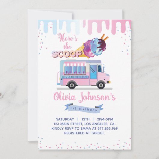 Hier is het Scoop Girl 1e Verjaardagsfeest Kaart (Voorkant)