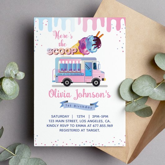 Hier is het Scoop Girl 1e Verjaardagsfeest Kaart