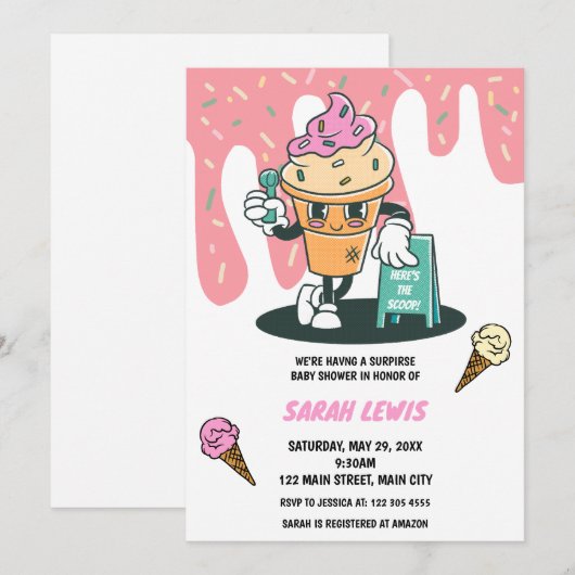 Hier is het Scoop Ice Cream Baby shower Kaart (Voorkant / Achterkant)