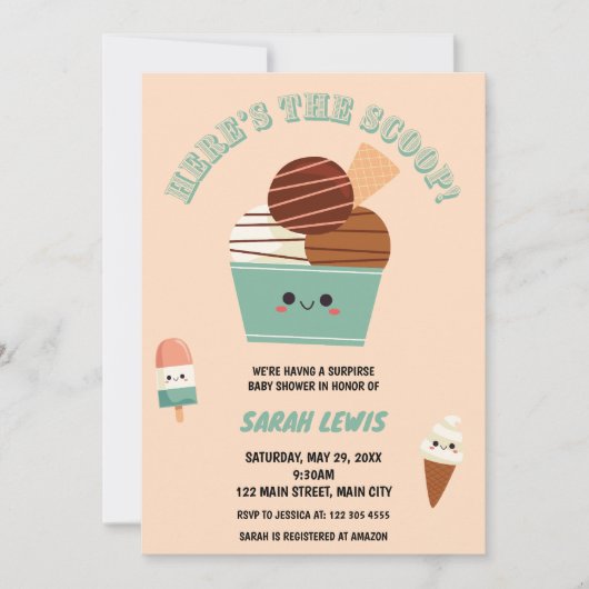 Hier is het Scoop Ice Cream Baby shower Kaart (Voorkant)