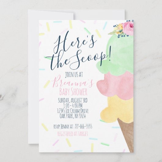 Hier is het Scoop Ice Cream Baby shower Kaart (Voorkant)