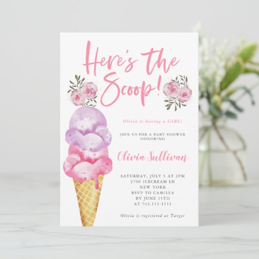 Hier is het Scoop Ice Cream Baby shower Kaart (Staand voorkant)