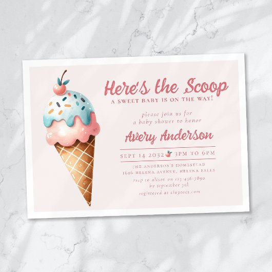 Hier is het Scoop Ice Cream Baby shower Kaart