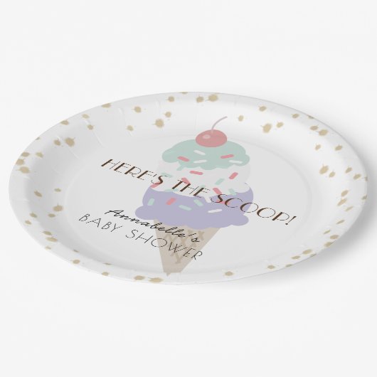 Hier is het Scoop Ice Cream Baby shower Paarse Papieren Bordje (Gekanteld)