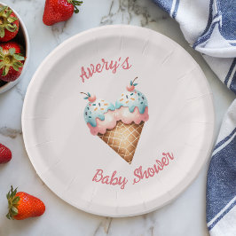 Hier is het Scoop Ice Cream Baby shower Papieren Bordje