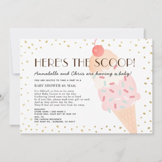 Hier is het Scoop Ice Cream Baby shower per Mail Kaart (Voorkant)